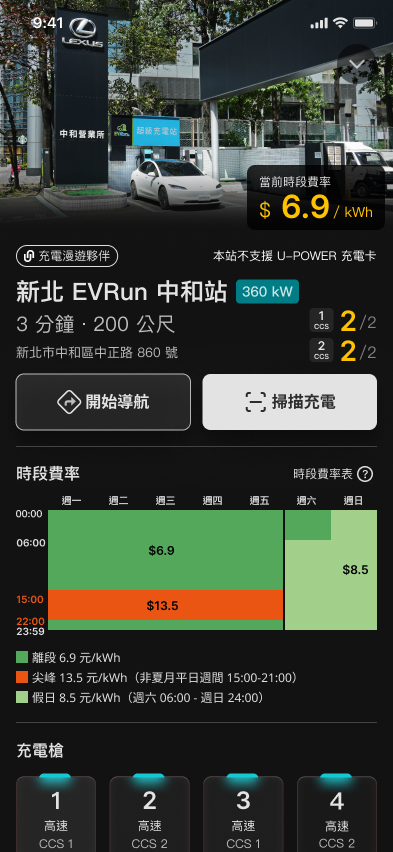 U-POWER App 充電資訊頁畫面