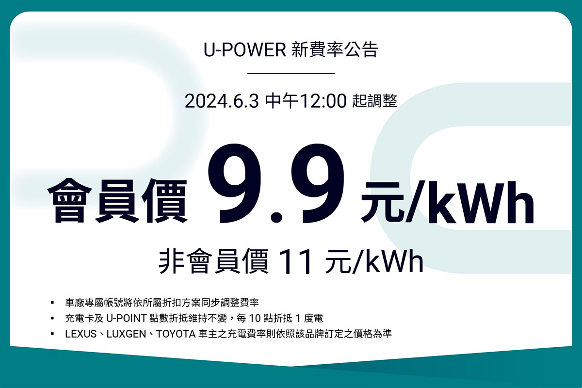 U-POWER 超高速充電站費率調整公告