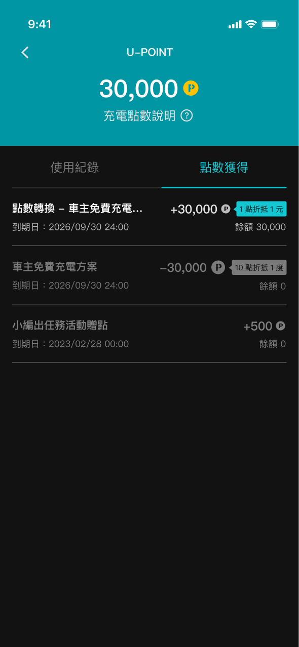U-POWER App 充電資訊頁畫面